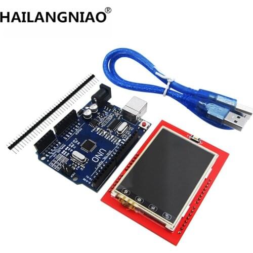 HAILANGNIAO 1set UNO R3 MEGA328P +2.4 Inch TFT Touch LCD Screen Module UNO + USB cable