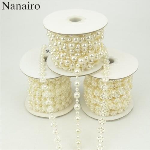 2Meters/Lot 3 Style White Fishing Line Artificial Pearls Beads Chain Garland Flowers For Wedding Bridal Bouquet Flower Decorati