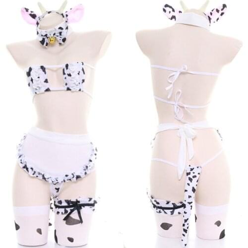 Lolita Japanese Cow Cosplay Costumes Bra & Panties Set Bikini Women Cute Anime Maid Lingerie Underwear Wholesale Cute Underwear