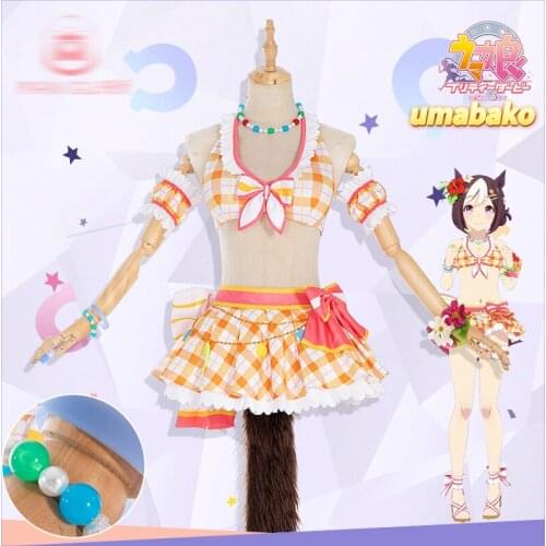 2021 Hot Game Pretty Derby Cos Special Week Swimsuit Same With Tail Cosplay Women Swimwear Full Set Costume