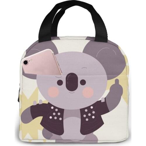 Cute Koala Showing Middle Finger Swear Lunch Bag Portable Insulated Thermal Cooler Bento Lunch Box Tote Picnic Storage Bag Pouch