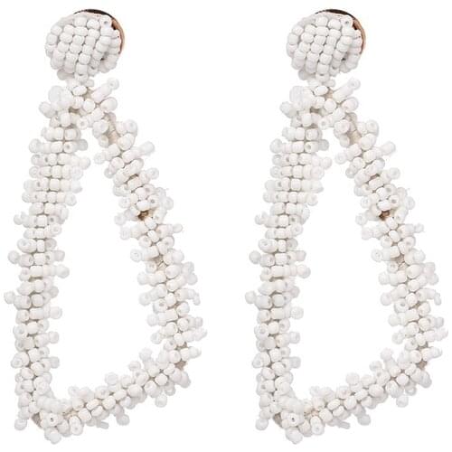 2019 Trendy Beads Flower Cotton Tassel Fringes Dangle Drop Earrings Spring White Big Earrings for Women Wedding Jewelry