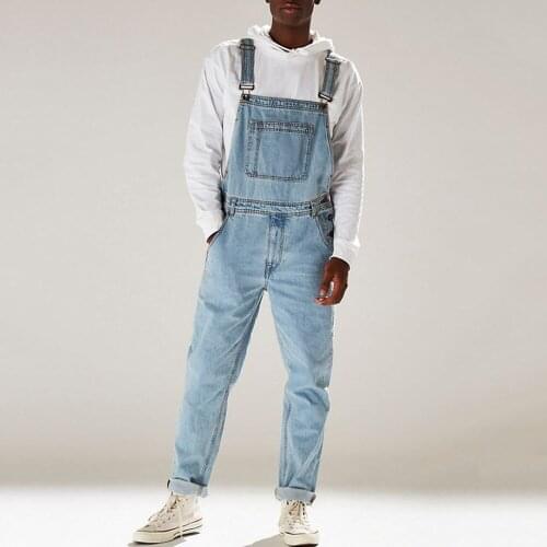 Mens denim jumpsuit Casual denim trousers men Overalls Straight Solid color fashion Streetwear Hip hop denim jumpsuit man