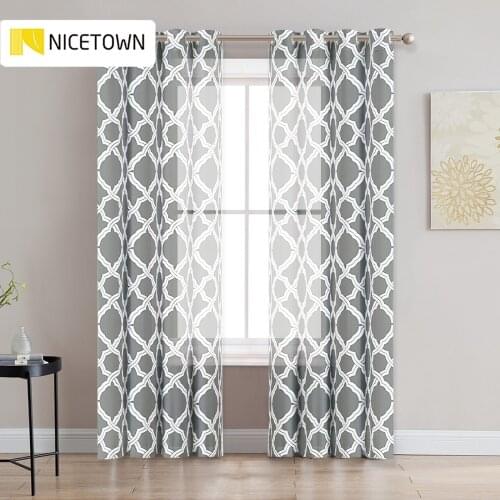 NICETOWN 1PC Print Moroccan Pattern Sheer Curtain Grommet Decoration Items with Modern Curtain Living Room Bedroom Fashion Voile