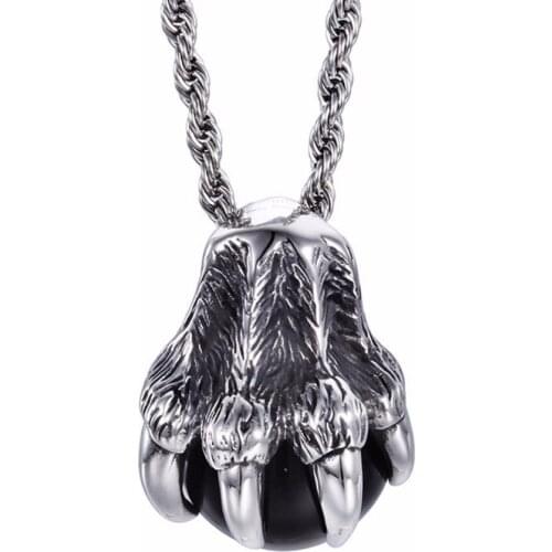 Granny Chic New 316L Stainless steel paw Design pendant necklace vintage silver color Animal paw necklace for men cool jewelry