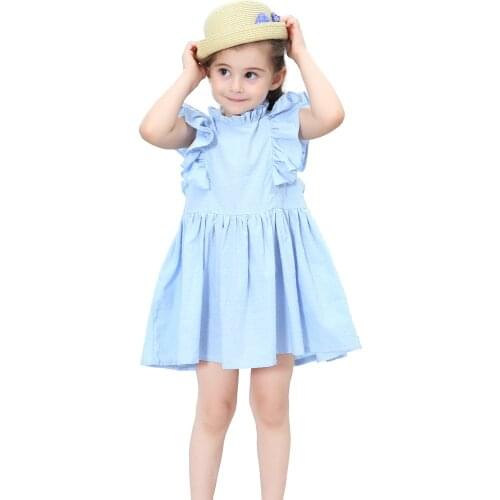 Girls Princess Girls Dress Ruffle Sweet Blue/ Pink Children Clothing 2019 Summer Kids Solid Color Dress For Age 2-10 Years