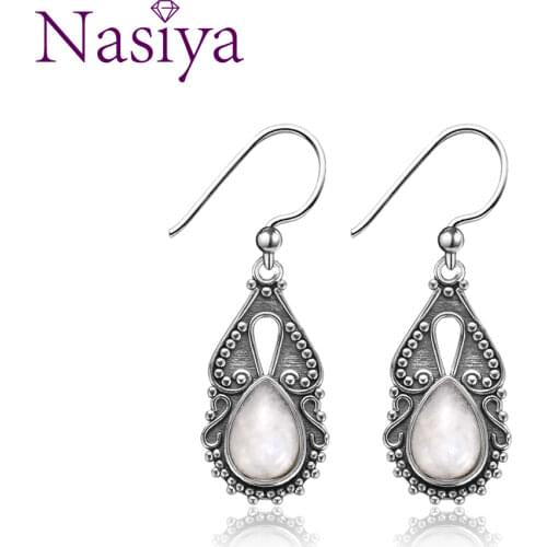 Nasiya Simple 8X11MM Water Drop Moonstone 925 Sterling Silver Drop Earrings Fine Jewelry For Women Dropshipping Wholesale