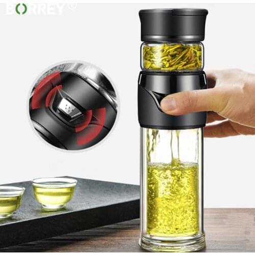 BORREY Black Technology Tea Water Separation Thermos Bottle Glass Double Layer One Key Separation Tea Cup Tea Set In Gift Box