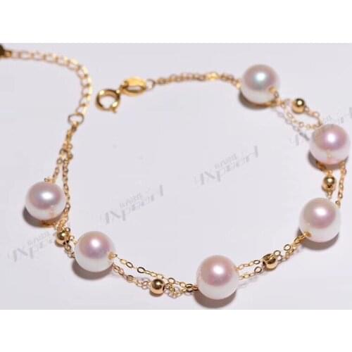 Fine Jewelry Pure 18K Gold Natural Fresh Water 8mm Light Purple Peals Bracelets for Women Fine Pearls Bracelets