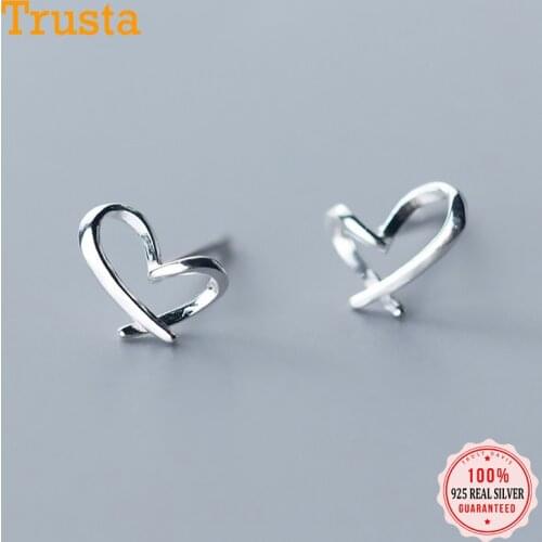TrustDavis Real 925 Sterling Silver Sweet Charm Romantic Heart Stud Earrings For Women Wedding Birthday Fine S925 Jewelry DA1603