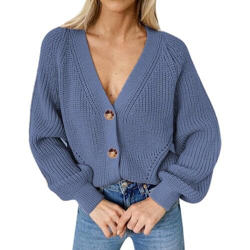 2021 Casual Fashion New Women Sweater Solid Color Single-breasted Autumn Winter Loose Long Sleeve V Neck Knitted Coat Streetwear