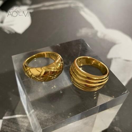 AOMU 2020 New Geometric Irregular Lattice Multi-layer Thick Simple Metal Wide Retro Finger Ring For Women Party Punk Jewelry
