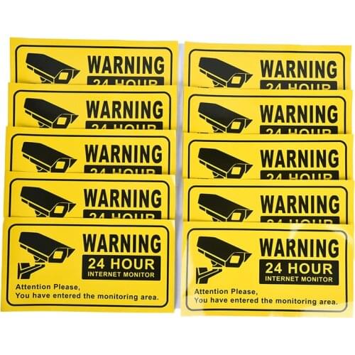 10Pcs/Set 27.9x15.2cm CCTV Security 24 Hour Video Surveillance Sign Camera Warning Car Stickers