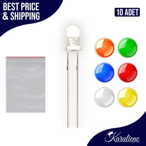 10pcs/LOT F5 Transparent round 5mm LED Light Emitting Diode (RED/BLUE/GREEN/ORANGE/YELLOW/WHITE)