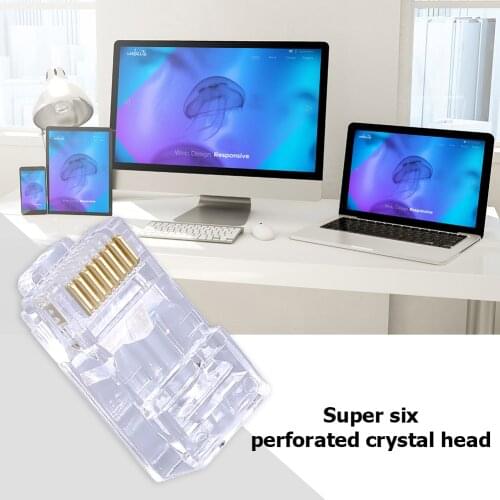 100x Gigabit Bulk Ethernet Crimp Connectors 8P8C UTP RJ45 Cat6 Socket Gold Plated Network Ethernet Cable Modular Plug