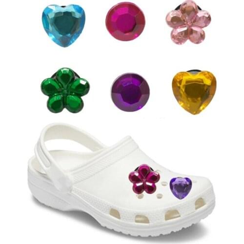4-12pcs Crystal Shoe Charms Accessories GEM Decorations Colorful Flowers Heart Bling Transparent Ornaments Fit Shoes Kids Gift
