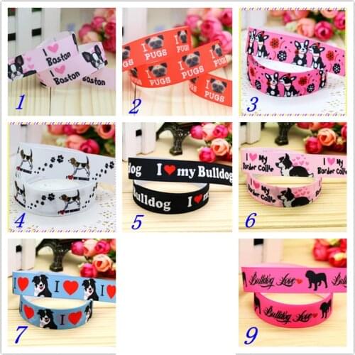 7/8'' Free shipping bulldog boston dog printed grosgrain ribbon hairbow headwear party decoration diy wholesale OEM 22mm S246
