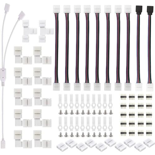 75PC LED Strip Connector Kit For 5050 10mm 4Pin Includes 8 Types Of LED Strip Fitting T-Shaped L-Shaped Connectors Strip Termina