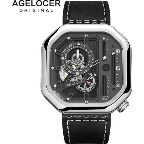 AGELOCER Big Sport Watch Men Swiss Luminous Analog Self-wind Mechanical Watches Top Brand Black Watch relogio masculino