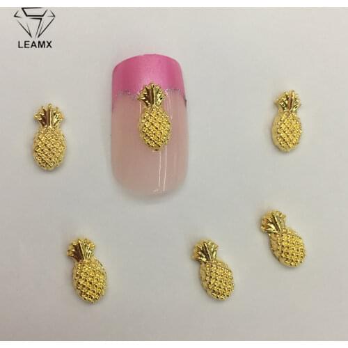 LEAMX 50 PCS/bag Nail Decoration Sticker 3D Gold Pineapple Shape Shiny Manicure Charm Alloy Nails Charms For Manicure Decoration