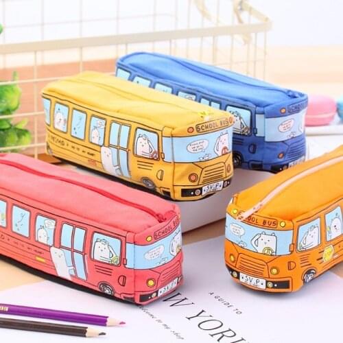 Pen Bag Bus Cute Pencil Case Canvas Stationery Box Large Capacity School Pencil Cases for Children Pen Case Kawaii Student Gifts