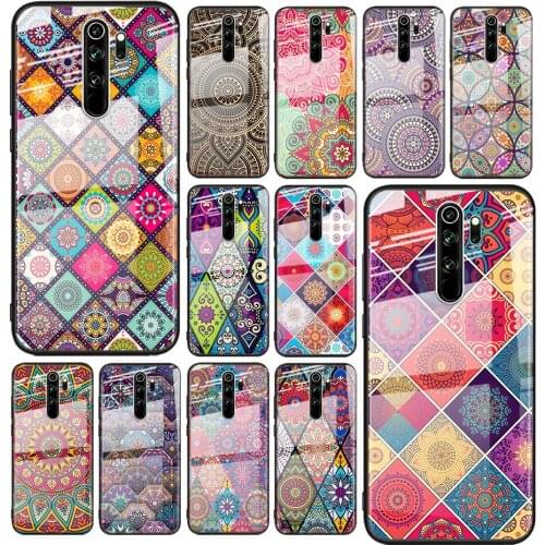 Tempered Glass Cover Mandala flower pattern For Xiaomi Redmi Note 10 10S 9T 9S 9 8T 8 7 5G Pro Max Shockproof Phone Case