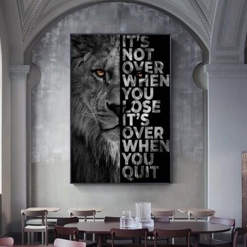 Black Lion with Inspirational Words Wall Canvas Art Painting Posters And Prints on Canvas Art Picture for Living Room Home Decor
