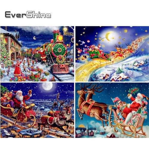 EverShine Full Square Diamond Embroidery Christmas Diamond Painting Santa Rhinestones Cross Stitch Mosaic Deer Decor For Home