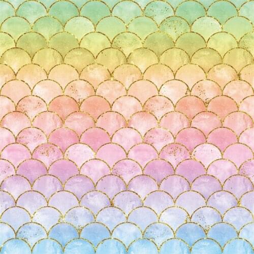 Laeacco Baby Birthday Party Background Colorful Seamless Mermaid Scale Pattern Scene Decor Customized Photographic Backdrops