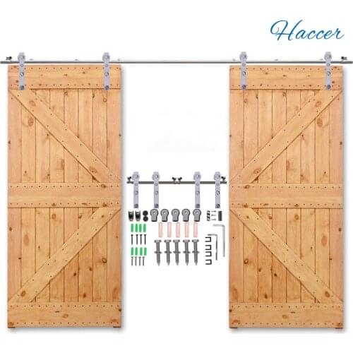 HACCER 4-16FT Modern Stainless Steel Hardware Accessory J-Shaped Wood and Glass Sliding Door Hardware Kit for Double Door
