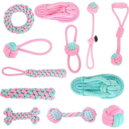 Pet Toy Bite-Resistant Molar Dog Toy Pink and Blue Pet Cotton Rope Knot Toy Set Pet Accessories