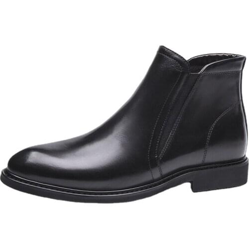 Italian hidden heel Zip Boots Mens Rubber Sole Ankle Boots Height Increas Boots Cowboy Gents Suit Formal Elevator Shoes