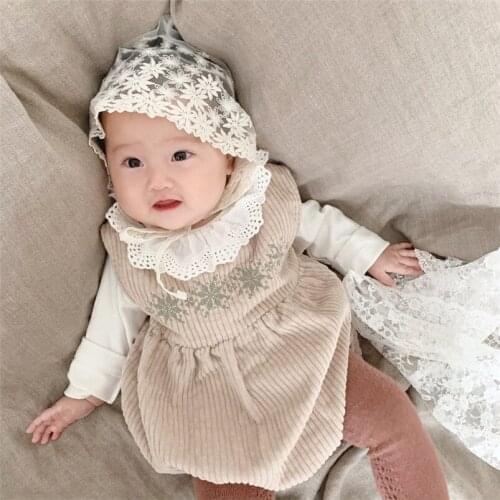 Vintage flower embroidery jumpsuit for baby girls sleeveless romper warm corduroy newborn baby bodysuit toddler clothing Christm