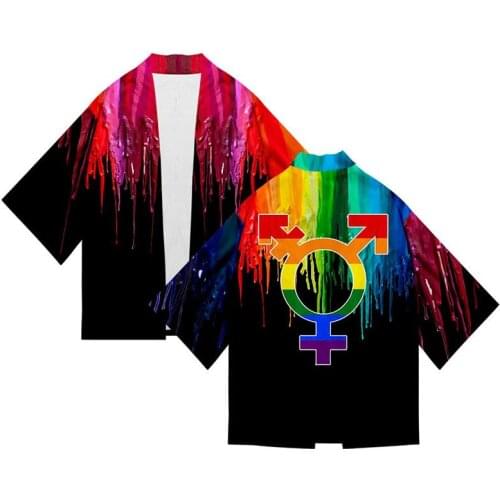 LGBT Rainbow Lesbians Gays Costume 3d Print Kimono Shirt Men Seven Point Sleeve Tops Daily Casual 3D Cardigan Jackets Streetwear