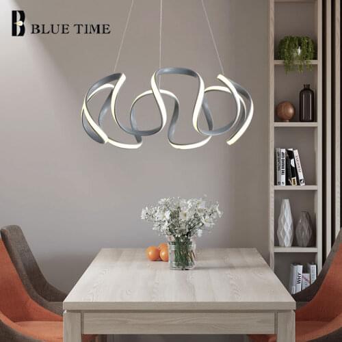 Gray Finished Modern LED Chandelier Lighting For Bedroom Living Room Dining Room Study Room Hanging LED Chandeliers AC 220V 110V