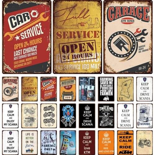 Motorcycle Garage Metal Tin Signs Plaque Vintage Route 66 Metal Wall Art Painting for Home Decoration Living Room 20X30Cn