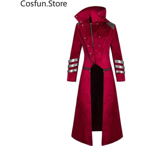 Gothic Tuxedo Trench Hood Trench Pea Coat Mens Winter Warm Punk Overcoat Military Vintage Victorian Costume For Men S-3XL