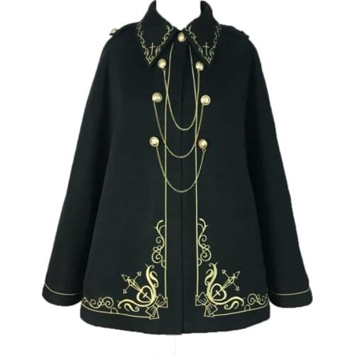 Autumn Winter Thick Loli Poncho Japanese Anime Halloween Cosplay Lolita Cloak Gothic Punk Handsome Embroidered Dovetail Cape