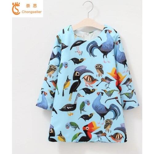 Flowers Printed Girls Long Sleeve Dress 2018 Spring Autumn Baby Girl Princess Dress Printed Party Dress Childrens Clothes