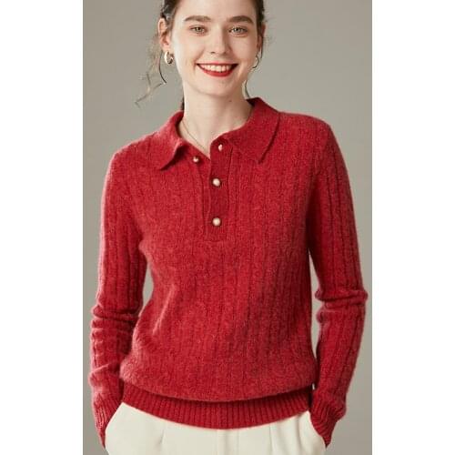 LHZSYY2020 Doll Lapel Cashmere Sweater Blouse Collar Full Body Twist Pullover Autumn Winter New Fashion Pure Wool Wild Thick Top