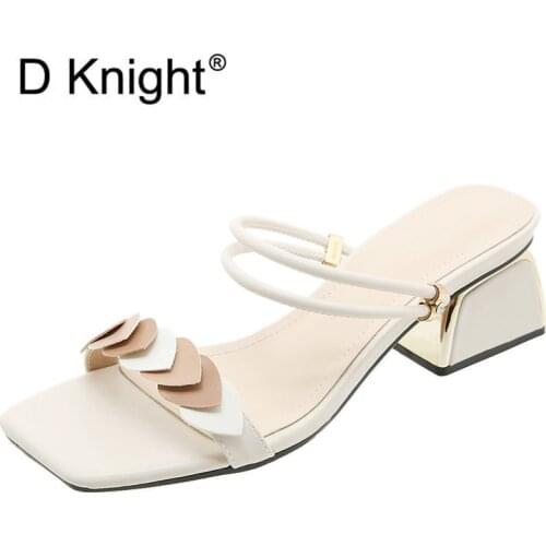 2022 Summer New Thick Mid-Heel Sandals and Slippers Women Two-Wear Word Belt Fashion Mid-Heel Lady Wedding Shoes Slides Sandals