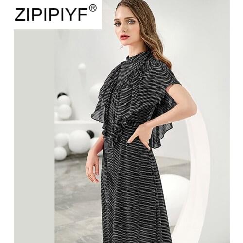 Butterfly Sleeves Ruffles Chiffon Dress Female Summer 2020 New Retro Womens Polka Dot Dress C139