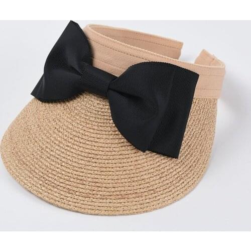 High Quality Summer Bowknot Fine Raffia Straw Hat For Women Spring Sweet Girl Sunscreen Sun Hat High Ponytail Sun Visor Chapeau