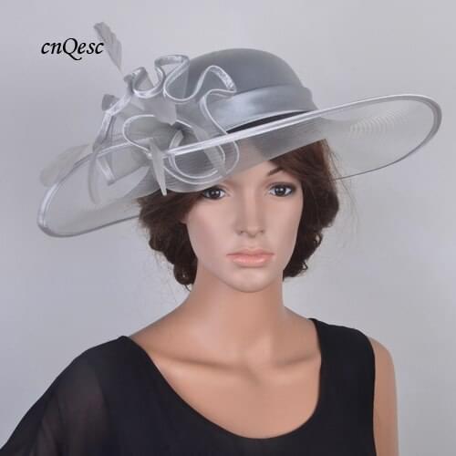 2019 NEW DESIGN Wide brim hatinator satin hats Kentucky Derby Crin fascinator wedding Womens hat with feathers for races,church