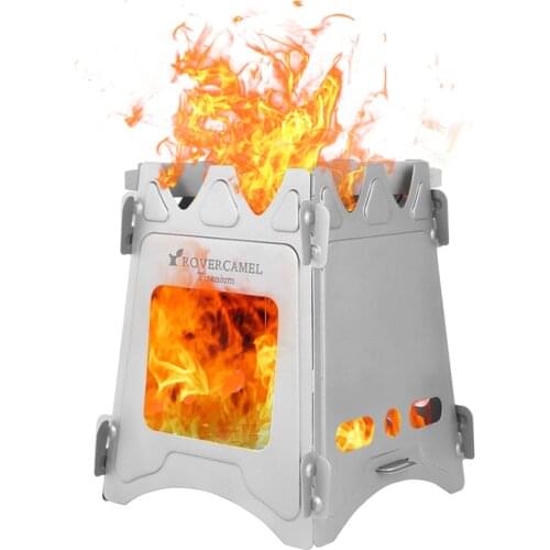 Folding Titanium Wood Stove Portable Camping Stove Wood Burners Backpacking Outdoor Stove for Survival Cooking Picnic Hunting