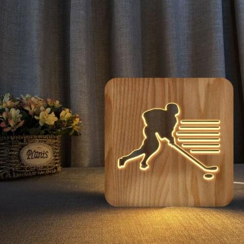 Sports Ice Hockey 3d Wooden Lamp LED Solid Wood Table Lamp Baby Bedroom Night Light Sleep Lighting Creative Gifts