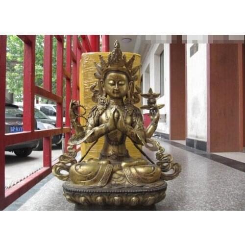USPS to USA S3074 Tibet Buddhsim Temple Copper Bronze Four Armed Kwan-Yin Guan Yin Buddha Statue