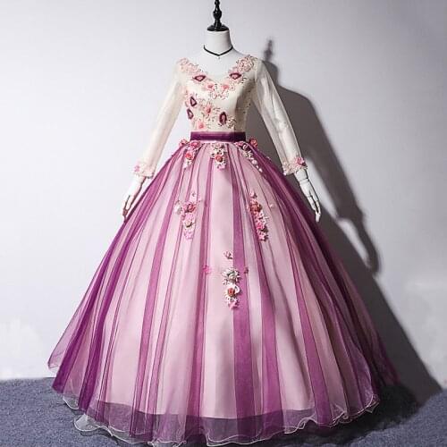 Noble O-neck Formal Quinceanera Dresses Elegant Full Sleeve Ball Gown Luxury Lace Applique Party Prom Dress Vestido Debutante