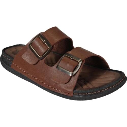 OVERHEAD Male Tan Double Buckle Soft Bottom Slippers