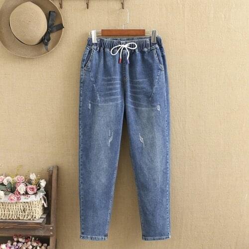 Large Size Jeans for Women High Waist Trousers Spring and autumn wear elastic fabric waist trousers Big ass lady jeans